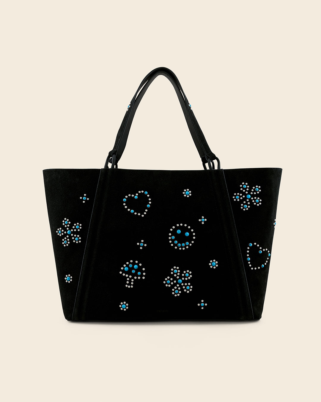 MAINE STUD - Sac Cabas en Suède Noir avec Clous et Cabochons Turquoises Sacs Ponctuations