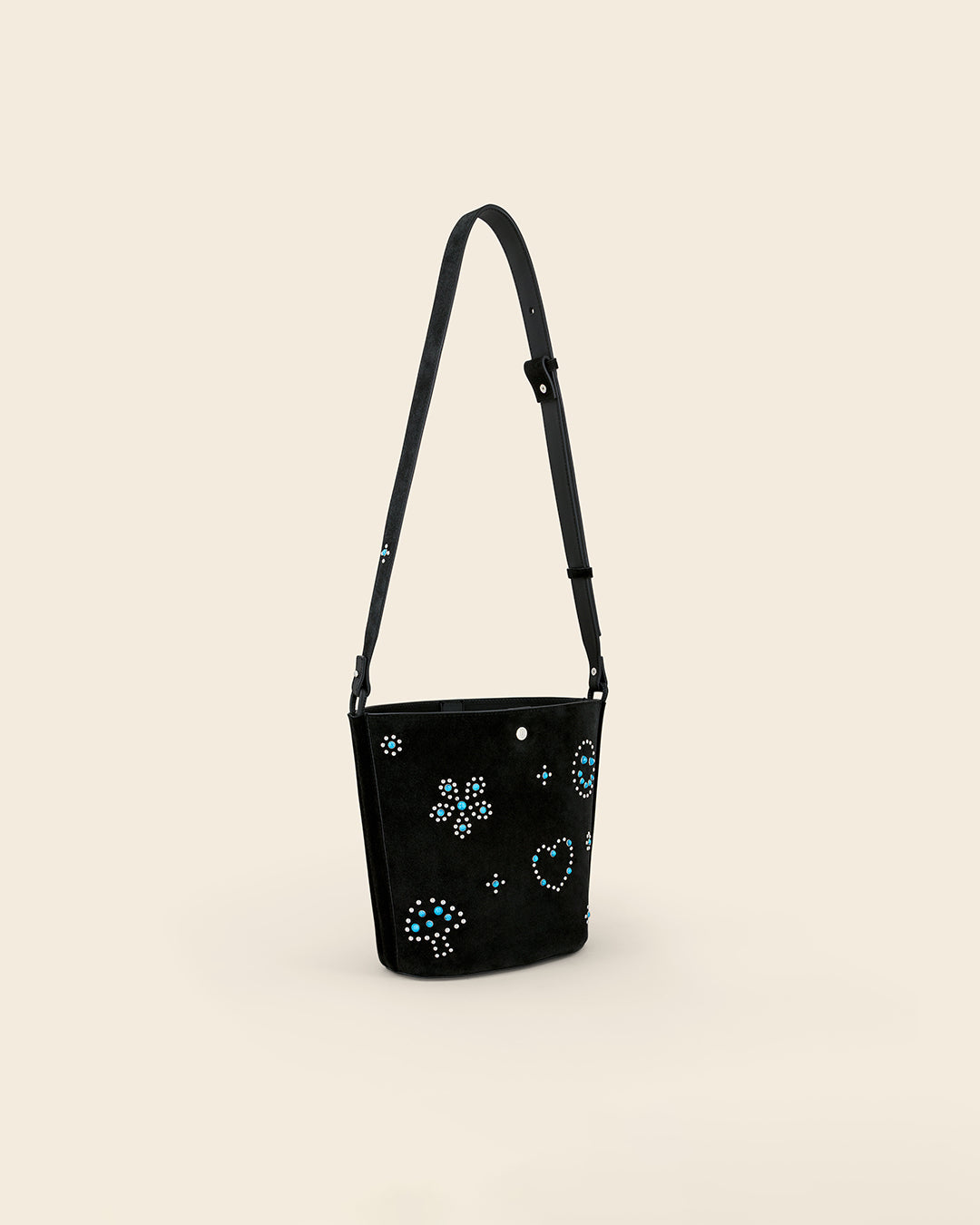 IOWA STUD - Sac seau en suede - Noir avec Clous et Cabochons Turquoises Sacs PONCTUATIONS