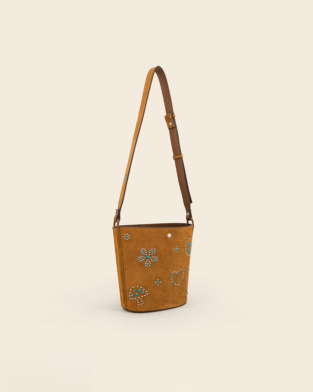 IOWA STUD - Sac seau en suede - Cognac avec Clous et Cabochons Turquoises Sacs PONCTUATIONS