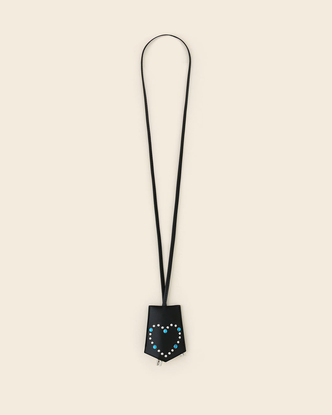 FUJI HEART-Porte clés cloche en cuir- Noir avec Clous et Cabochons Turquoises Porte-clés cloche PONCTUATIONS