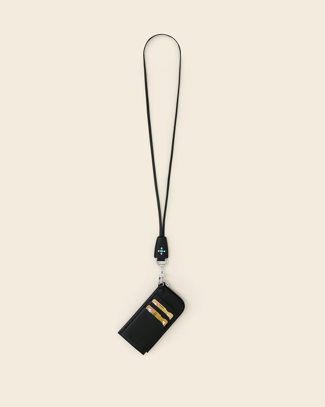 DAKOTA HEART + COOK STUD-Porte cartes zippé en cuir sur mousqueton- Noir avec Clous et Cabochons Turquoises Porte-cartes Ponctuations