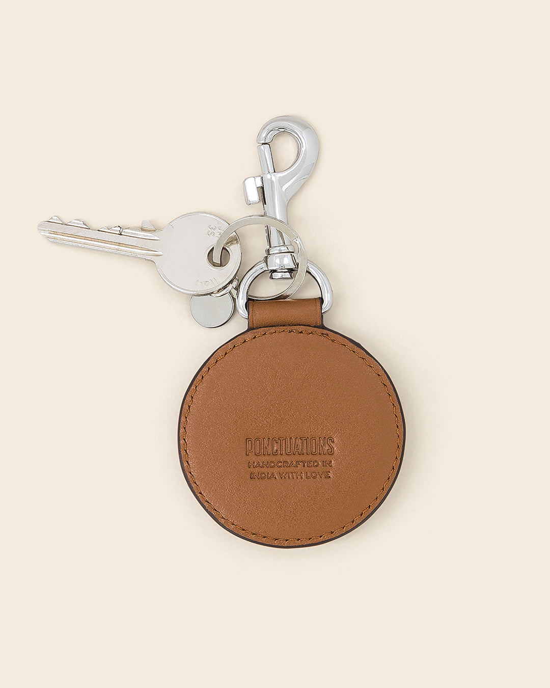 IDAHO SMILE -Porte clés en cuir-COGNAC avec Clous et Cabochons Turquoises Porte-clés PONCTUATIONS