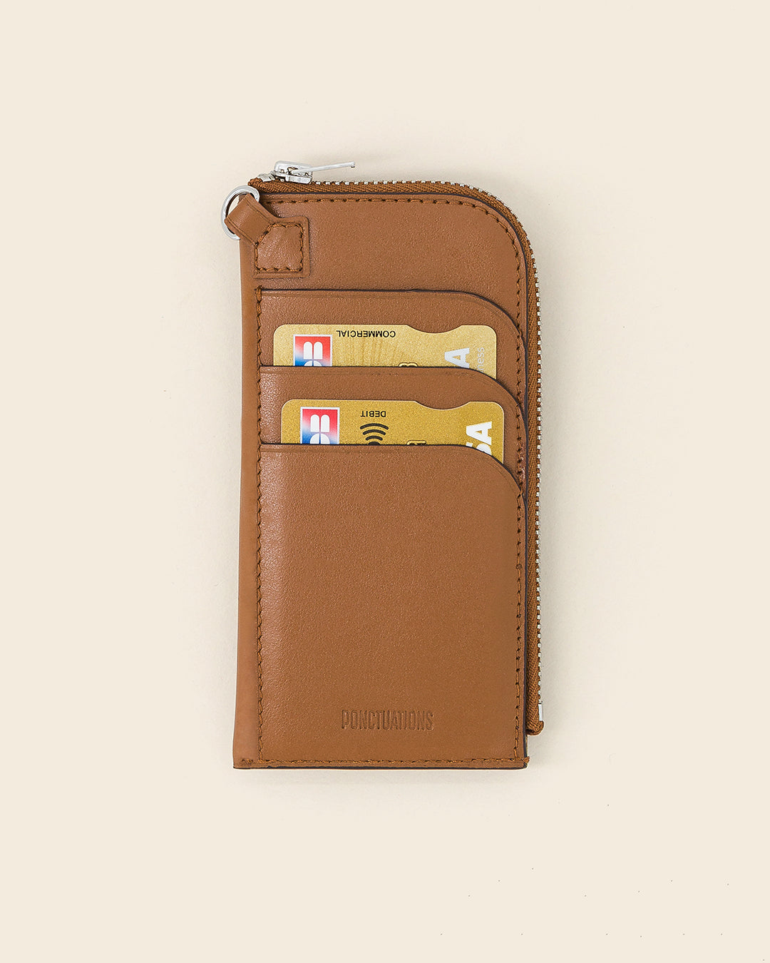 DAKOTA SMILE -Porte cartes zippé en cuir-Cognac avec Clous et Cabochons Turquoises Porte-cartes Ponctuations