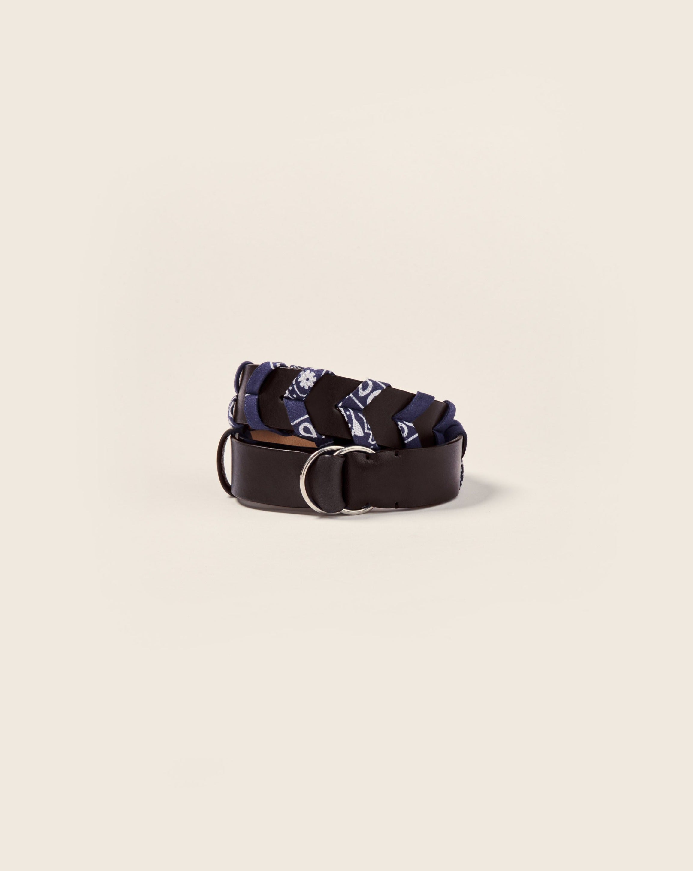 TANAGA - Belt - Black leather & navy bandana