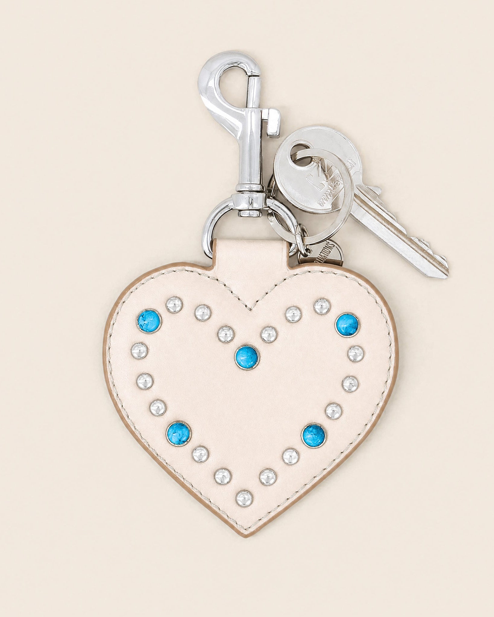 IDAHO HEART - Leather Keychain - Black with Turquoise Studs and Cabochons