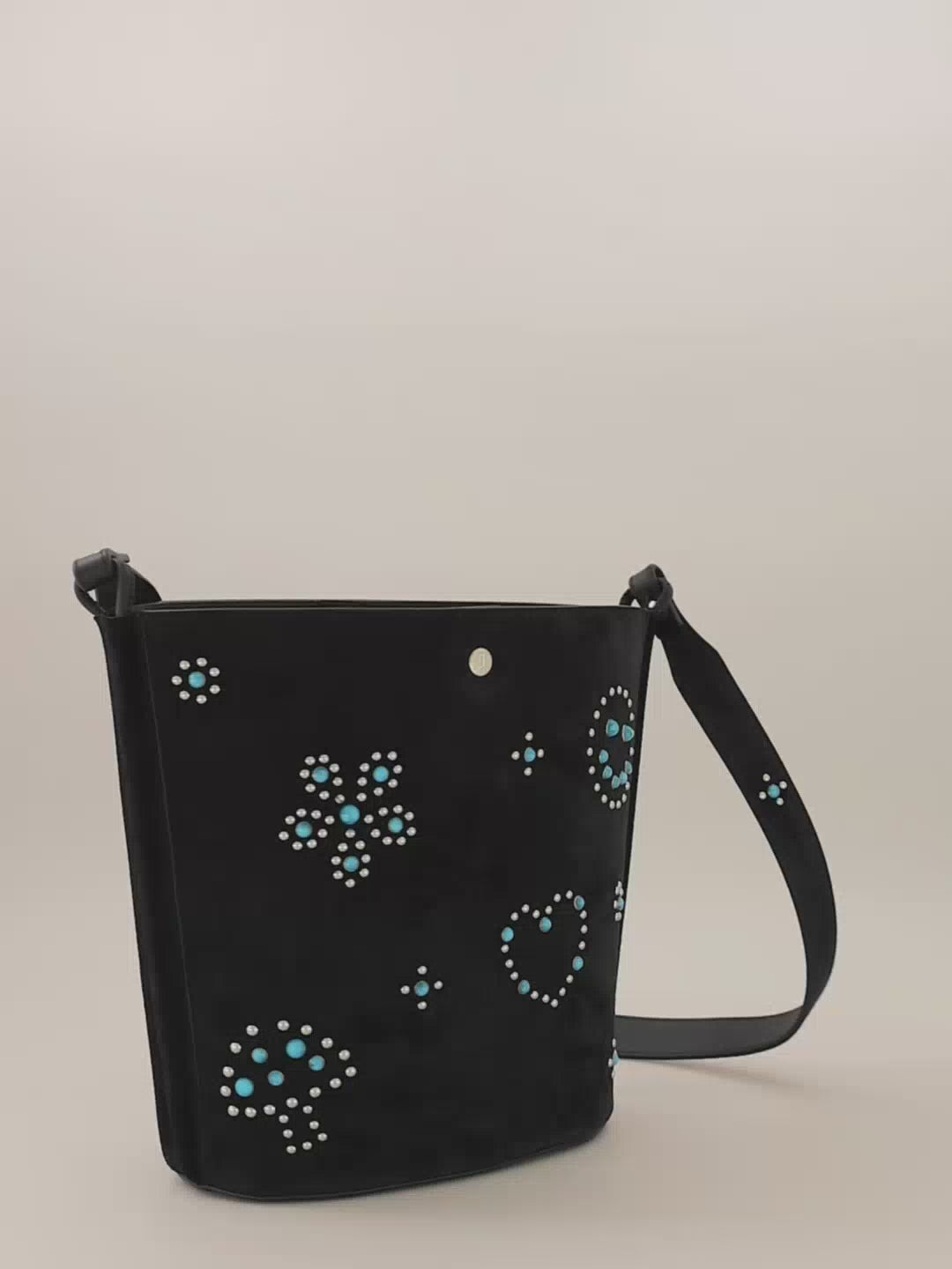 IOWA STUD - Sac seau en suede - Noir avec Clous et Cabochons Turquoises Sacs PONCTUATIONS