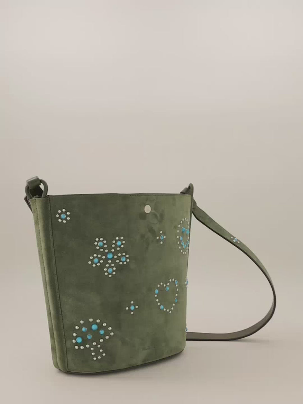 IOWA STUD - Sac seau en suede - Kaki avec Clous et Cabochons Turquoises Sacs PONCTUATIONS