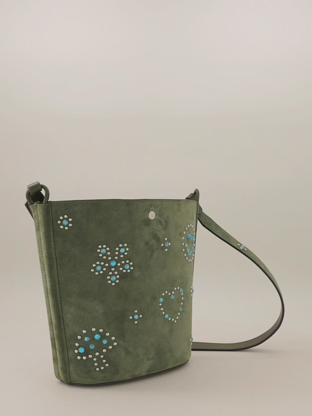 IOWA STUD - Sac seau en suede - Kaki avec Clous et Cabochons Turquoises Sacs PONCTUATIONS